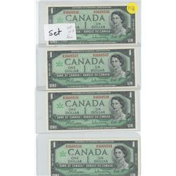 One set of 4 1967 in a row $1.00 bills