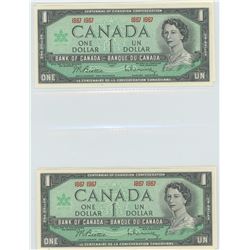 Four 1967 $1.00 centennial bills