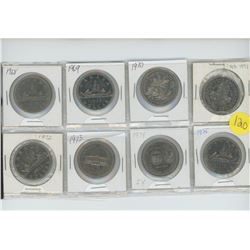 page of 8 $1.00 coins