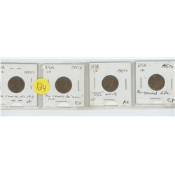 4 assorted USA pennies, 1957