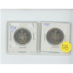 2 50 cent coins, 1978, 1980