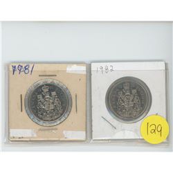 2 50 cent coins, 1981, 1982