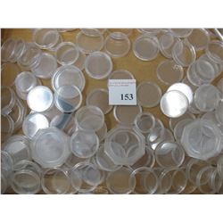 LARGE LOT of GENTLY USED PLASTIC COIN CAPSULES  (140)  AND SET HOLDERS