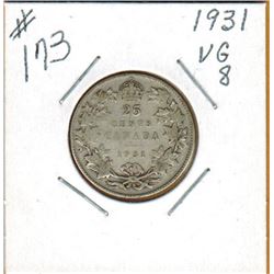 1931 CANADIAN 25 CENT COIN