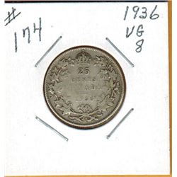 1936 CANADIAN 25 CENT COIN