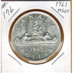 1961 CANADIAN SILVER DOLLAR - MS60