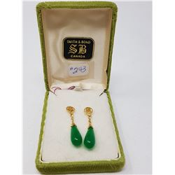EARRINGS (LONG LIFE GOLD TONE & NEPHRITE)