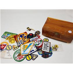 CEDAR BOX WITH BADGES
