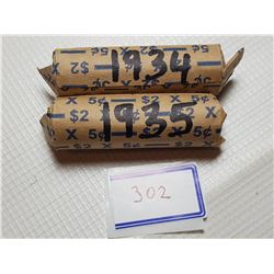 1934 AND 1935 FULL ROLLS OF 5 CENT CANADA COINS