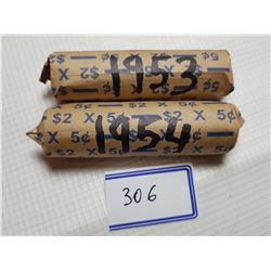 1953 AND 1954 FULL ROLLS OF 5 CENT CANADA COINS
