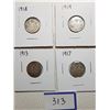 Image 1 : 10 CENT CANADA COINS (1913, 1917, 1918, 1919)