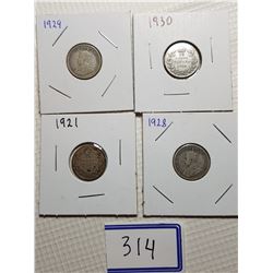10 CENT CANADA COINS (1921, 1928, 1929, 1930)