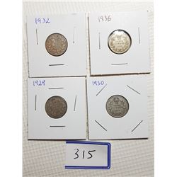 10 CENT CANADA COINS (1929, 1930, 1932, 1936)