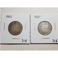 25 CENT CANADA COINS(1900 AND 1901)