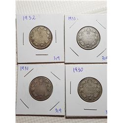 25 CENT CANADA COINS (1930, 1931, 1932, 1933)