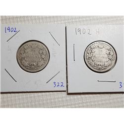25 CENT CANADA COINS (1902 & 1902 H)