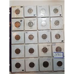 20 KING GEORGE 5 CENT COINS (MIX OF YEARS BETWEEN 1922-1936)