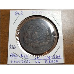 1842 PENNY (PROVINCE OF CANADA, MONTREAL ON RIBBON)