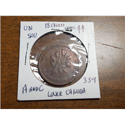 LOWER CANADA, UN SOL, HALF PENNY (18 CHERRY LEAFS)