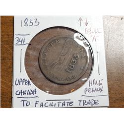 1833 HALF PENNY, TO FACILITATE TRADE, UPPER CANADA