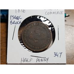 1816 ISAAC BROCK UPPER CANADA COMMERCE HALF PENNY