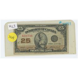 1923 TWENTY FIVE CENTS BILL