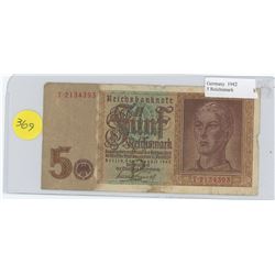 1942 5 REICHSMARK BILL