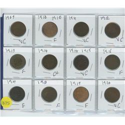 LOT OF TWELVE ONE CENTS 1909-1920