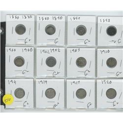 LOT OF TWELVE FIVE CENTS (VARIOUS YEARS) 1880-1920