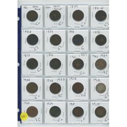 LOT OF TWENTY COINS (19 ONE CENT, 1 25 CENTS) VARIOUS YEARS 1861-1919