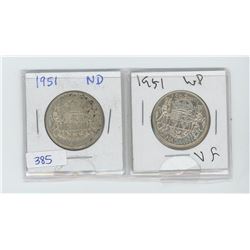 TWO 1951 50 CENT PIECES