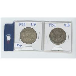 TWO 1952 50 CENT PIECES