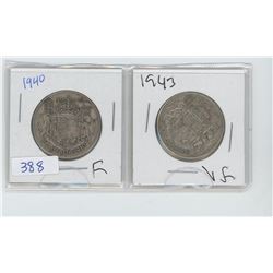 TWO 1940 50 CENT PIECES