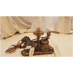 1930'S ANTIQUE LAMP, ROMAN HORSE AND CHARIOT