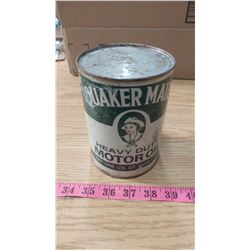 QUAKER MAID FULL, PAPER LABEL HEAVY DUTY MOTOR OIL CAN (1 US QUART OR 0.945 LITRES)