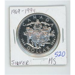 1969-1994 DOG SLED CANADIAN SILVER DOLLAR