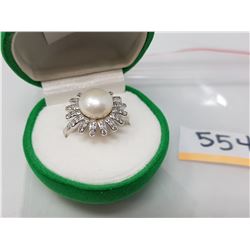 SILVER PEARL CZ FLOWER DESIGN RING (MSRP $200)