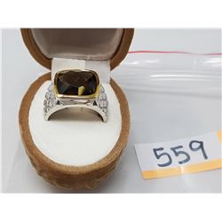 BRASS MEN'S SMOKY TOPAZ RING SIZE 6.5 (MSRP $200)