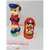 Image 1 : PINOCCHIO'S & MICKEY MOUSE COIN BANK (MICKEY HAS 1 STICK BROKEN)
