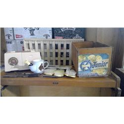 LOT OF CURLING IRONS, BRUSHES, SHAVING COLLECTIBLES, ETC.