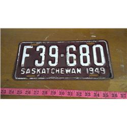 1949 SASKATCHEWAN LICENSE PLATE