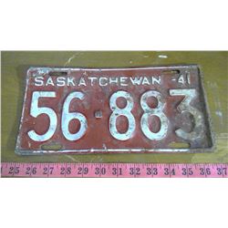 1941 SASKATCHEWAN LICENSE PLATE