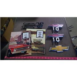 TWO 1967 BROCHURES AND CHEVY CUSTOM 10 DECALS - MINT CONDITION