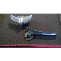 TWO CHROME HOOD ORNAMENTS