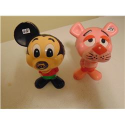 MICKEY MOUSE (DAMAGED EAR) AND PINK PANTHER PULL STRING VOICE WORKS