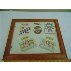 VINTAGE FRAMED BEER BOTTLE LABELS