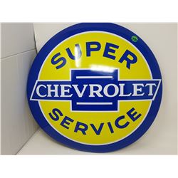 SUPER CHEVROLET SERVICE TIN DOMED SIGN (REPRODUCTION) *16"*