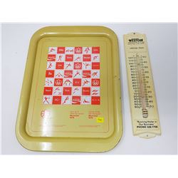 VINTAGE COCA-COLA TRAY AND THERMOMETER
