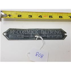 McCORMICK DEERING METAL TAG