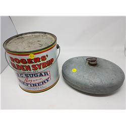 ROGERS SYRUP TIN AND METAL OVAL CONTAINER